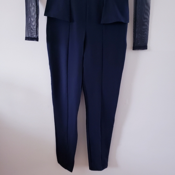 🏷BEBE LS Mesh Yoke Peplum Jumpsuit - NWT S - Picture 3 of 12